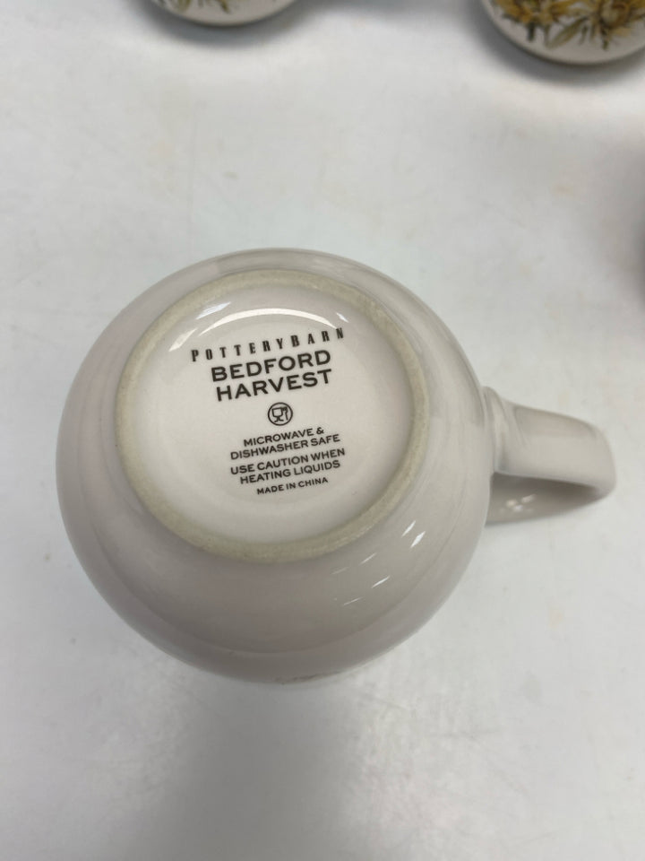 Pottery Barn White Yellow/Green Sunflower Coffee Mug