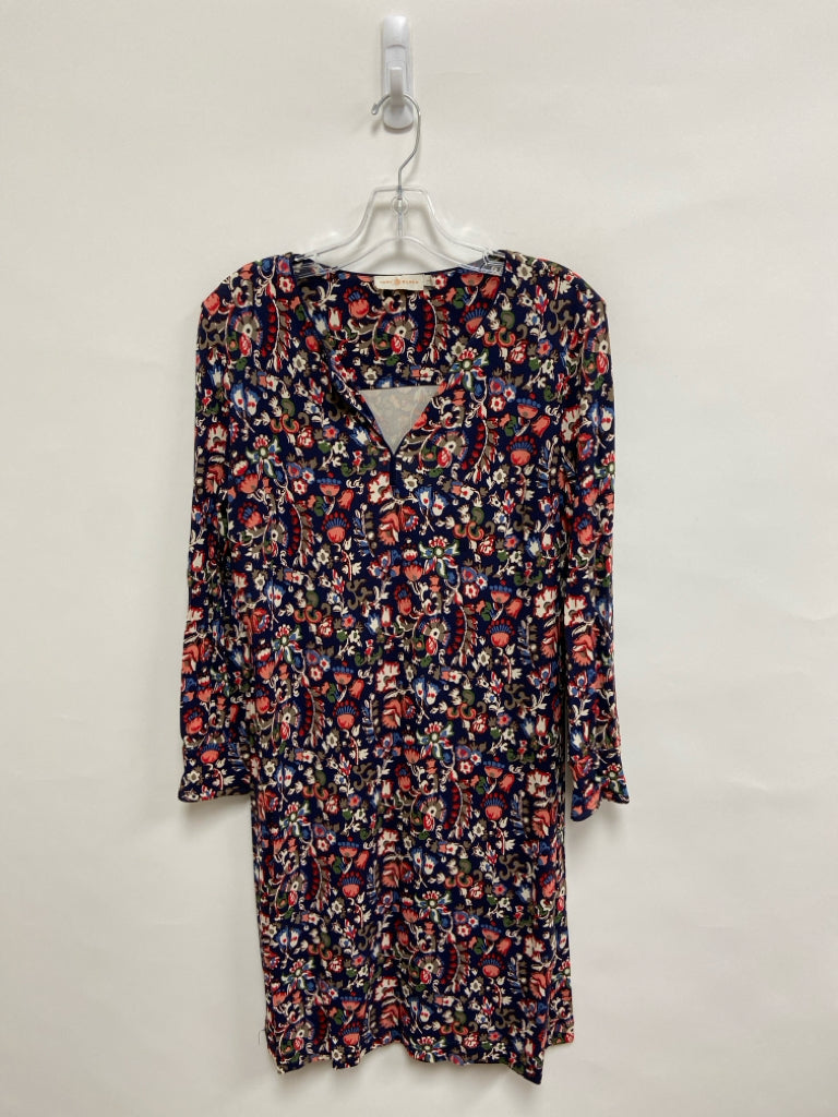 Tory Burch Size L Navy Red/Multi Flowers Ladies Dress