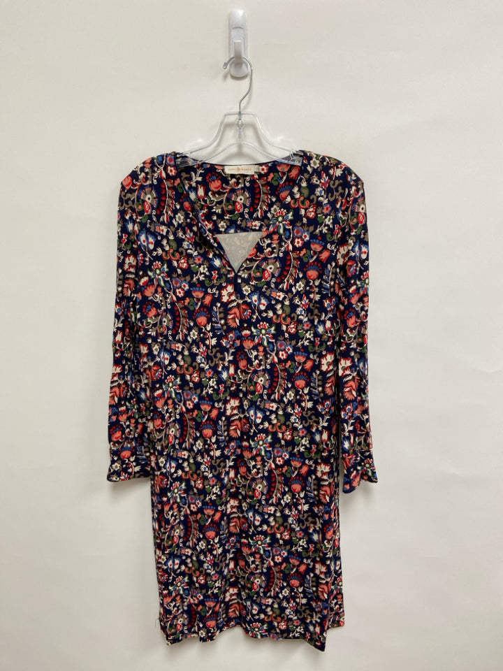 Tory Burch Size L Navy Red/Multi Flowers Ladies Dress