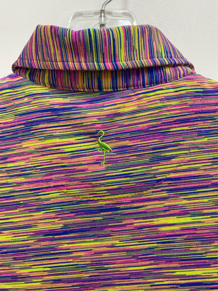Size S Neon Green Pink/Blue Streaked Polo Men&
