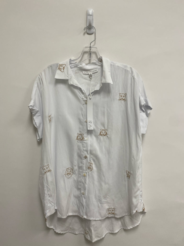 NWT Jane and Delancey Size M White Tan Embroidered Button Up Ladies Top