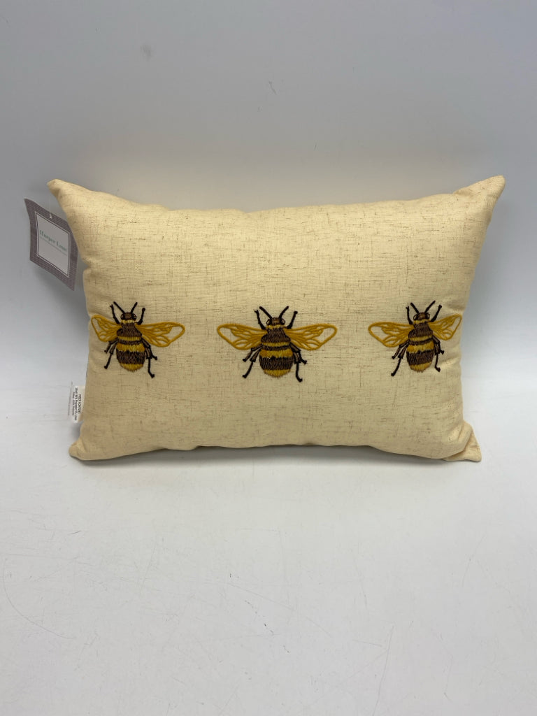 NWT Yellow Brown/Gold Bee Embroidered Pillow