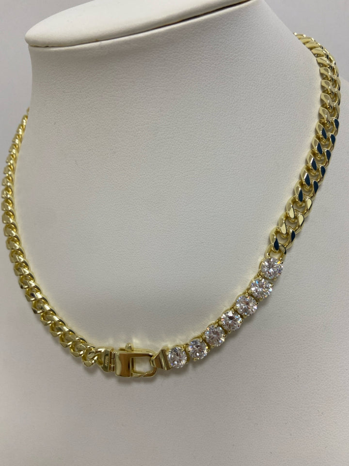 Gold Color Clear Jeweled Necklace