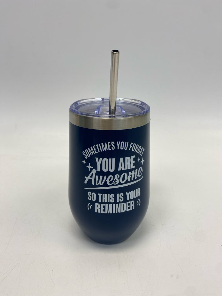 Blue White Words Metal Tumbler