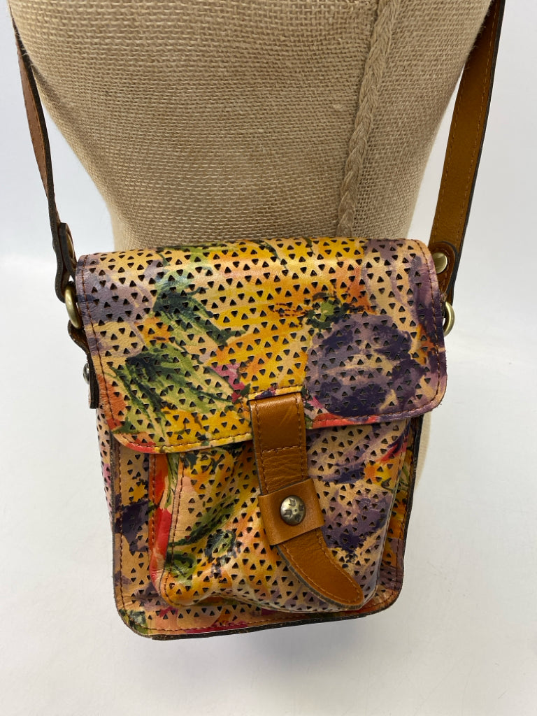 Patricia Nash Brown Multi-Color Perforated Crossbody