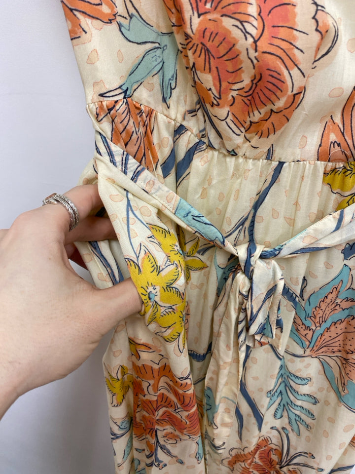 Spartina 449 Size S Cream/Coral Aqua/Yellow Assorted Print Ladies Dress