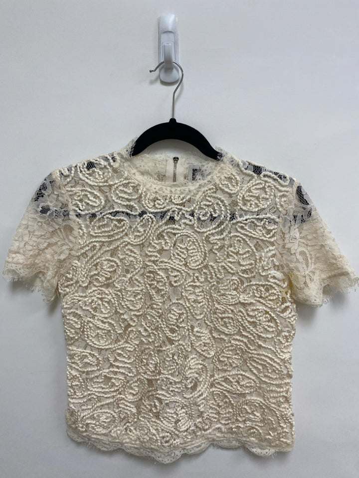 Anne Klein Size XS Cream Texture Lace Ladies Top