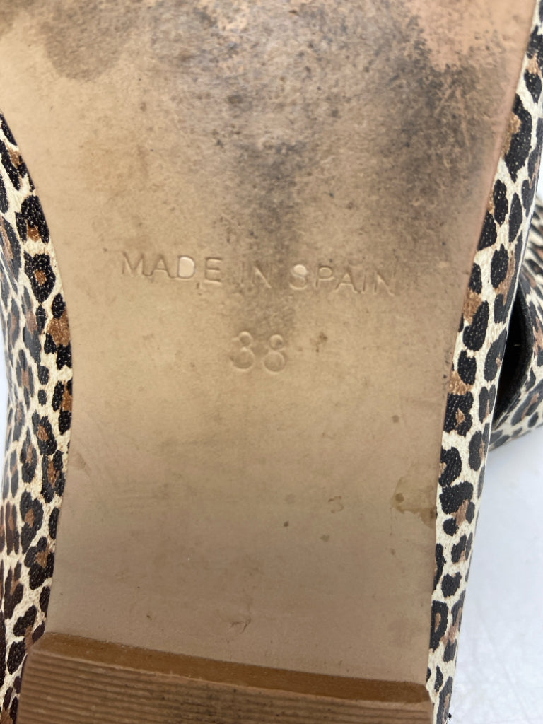 Free People  Size 7.5 38 Cream Brown/Blk Animal Print Flats