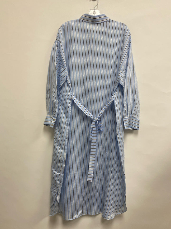 NWT Zara Size S Powder Blue White/Navy Stripes Button Up Ladies Dress