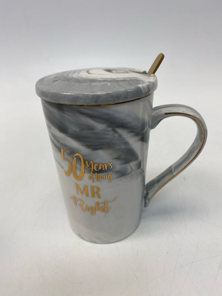 White/Gray Gold Marbled Coffee Mug