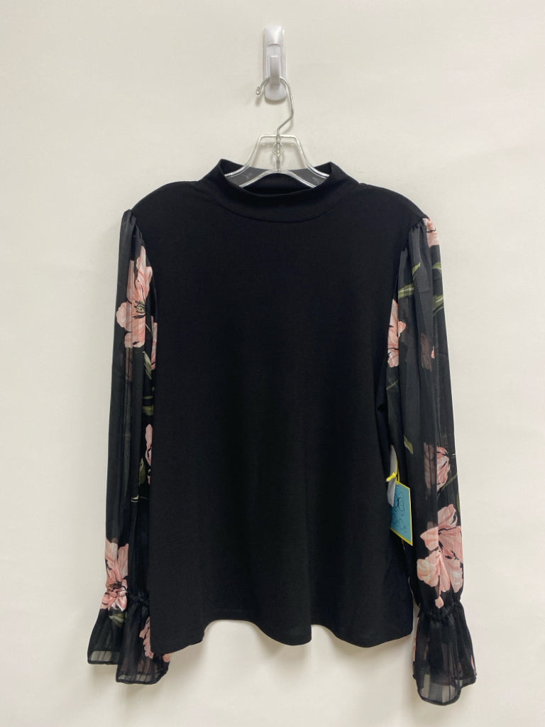 NWT CeCe Size L Black Pink/Green Flowers Ladies Top