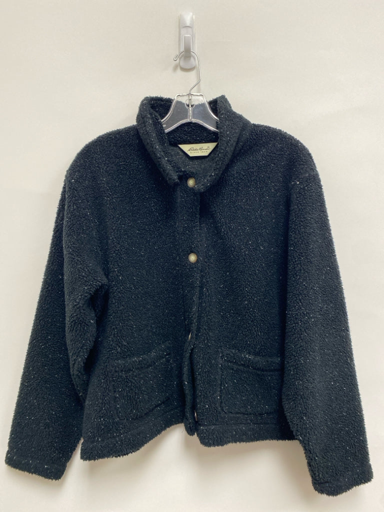 Eddie Bauer Size L Black Gray Speckles Button Up Ladies Jacket