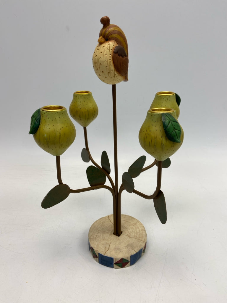 Jim Shore Natural Green/Brown Christmas Wood/Metal Candleholder(s)