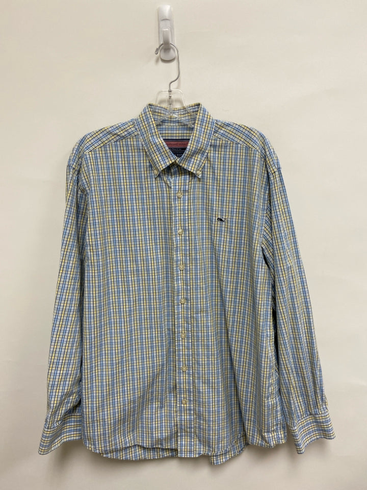 Vineyard Vines Size M White/Yellow Blue Plaid Men&