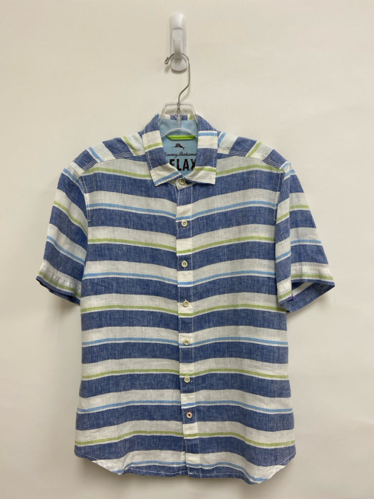 Tommy Bahama Size S White/Blue Green Stripes Button Up Men&