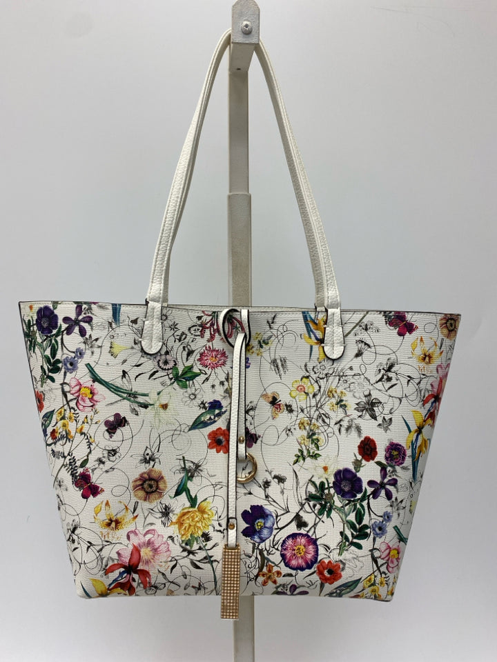 White Multi-Color Flower(s) Handbag