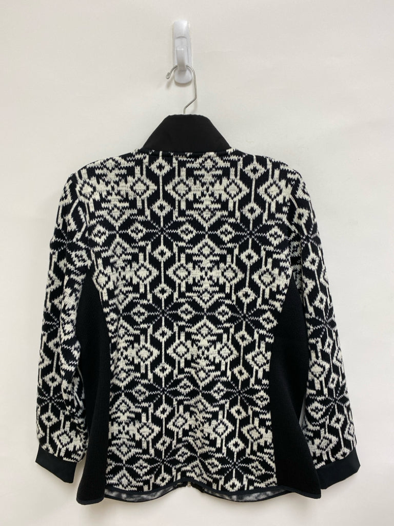 NWT Talbots Size MP White/Black Abstract Zip Down Petite Sweater