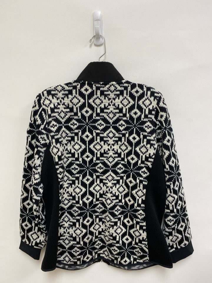 NWT Talbots Size MP White/Black Abstract Zip Down Petite Sweater