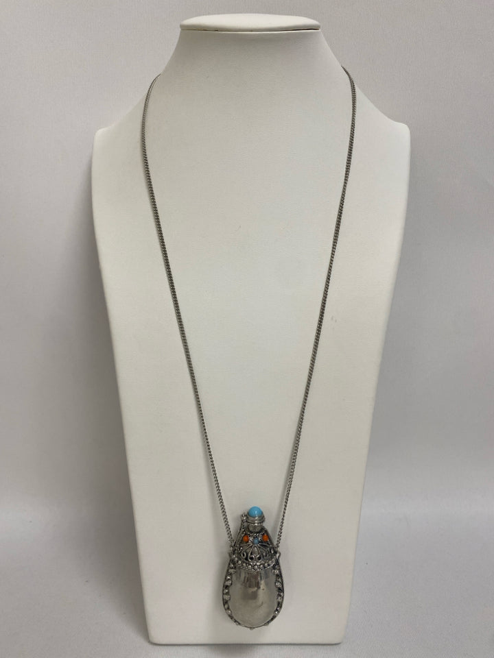 Silver Color Blue/Orange Necklace