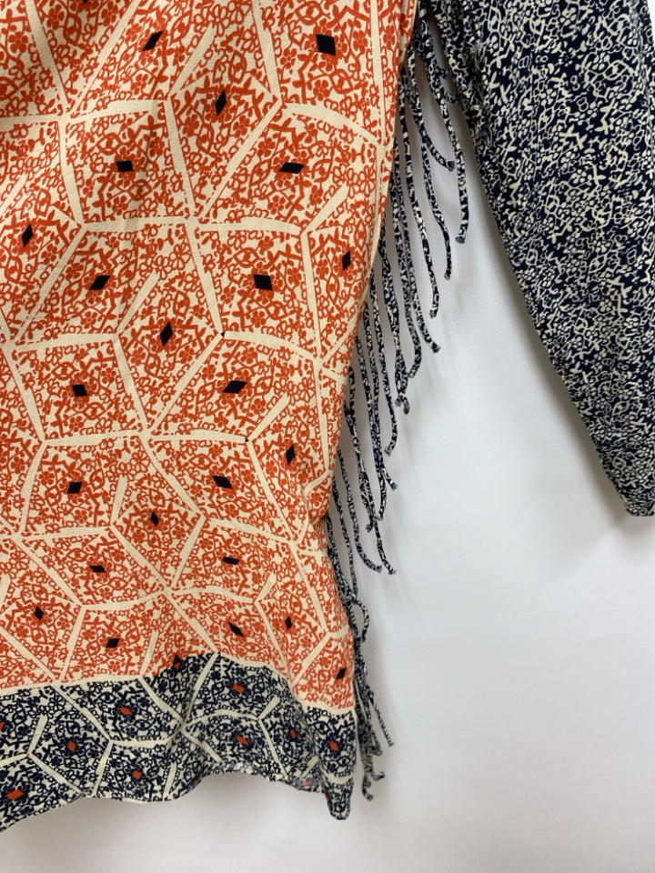Size S Navy Orange Assorted Print Ladies Dress