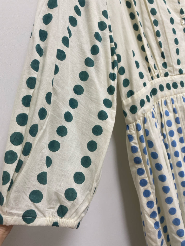 daydress Size XL Cream Green/Blue Dots Maxi Ladies Dress