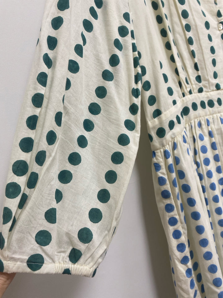 daydress Size XL Cream Green/Blue Dots Maxi Ladies Dress