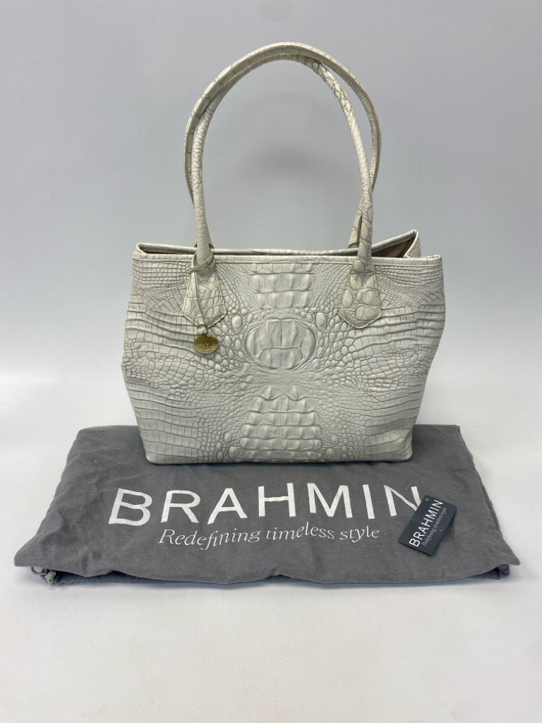 Brahmin White Embossed Leather Handbag