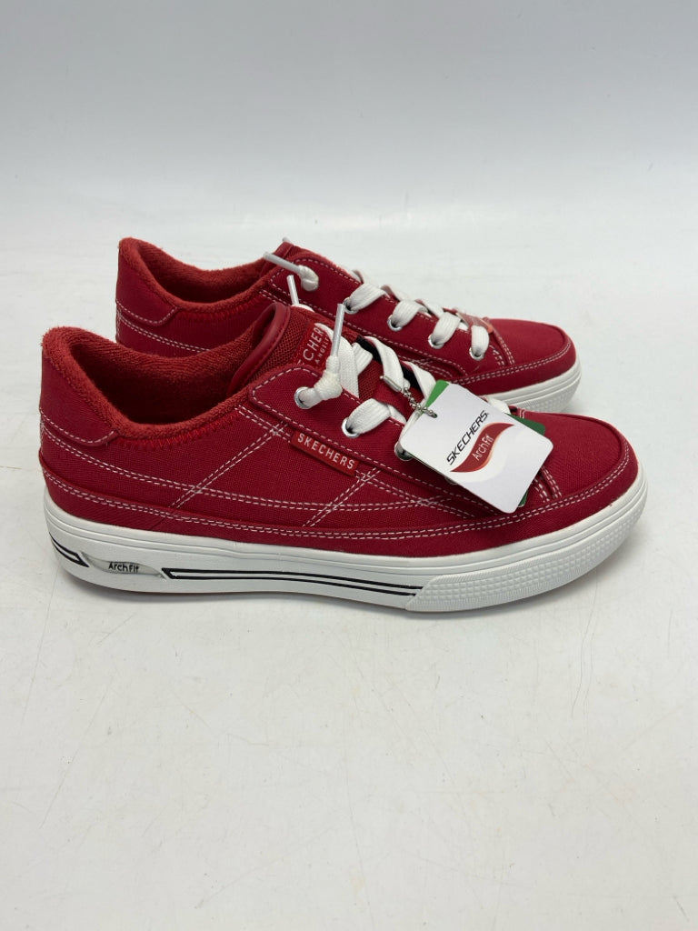 Skechers  Size 7 Red White Lace-up Fabric Sneakers