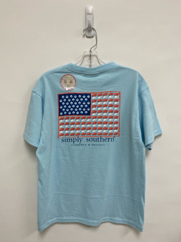 NWT Simply Southern SIZE L Pale Blue Short Sleeve Girl&
