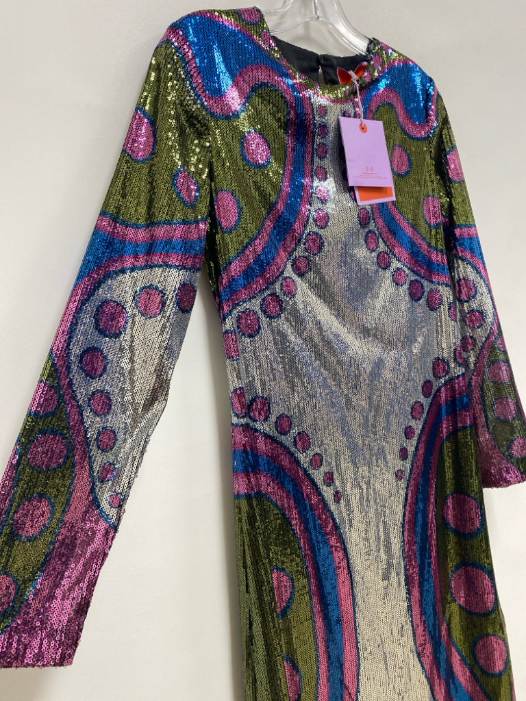 NWT LA DOUBLEJ Size S Green/Pink Blue/Silver Sequins Maxi Ladies Formal Dress