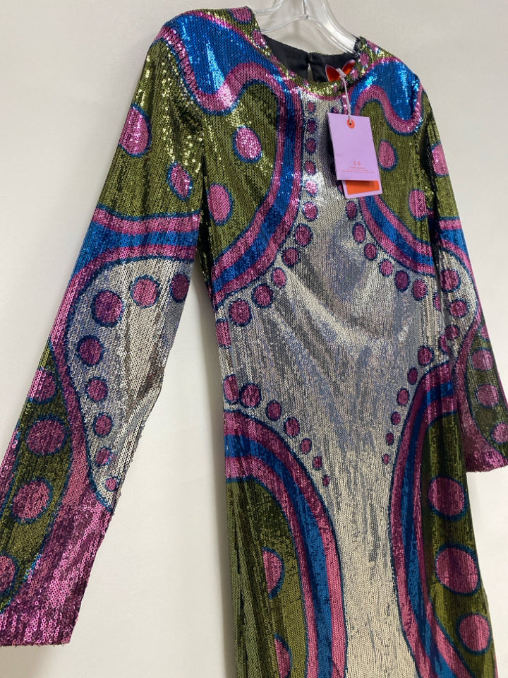NWT LA DOUBLEJ Size S Green/Pink Blue/Silver Sequins Maxi Ladies Formal Dress
