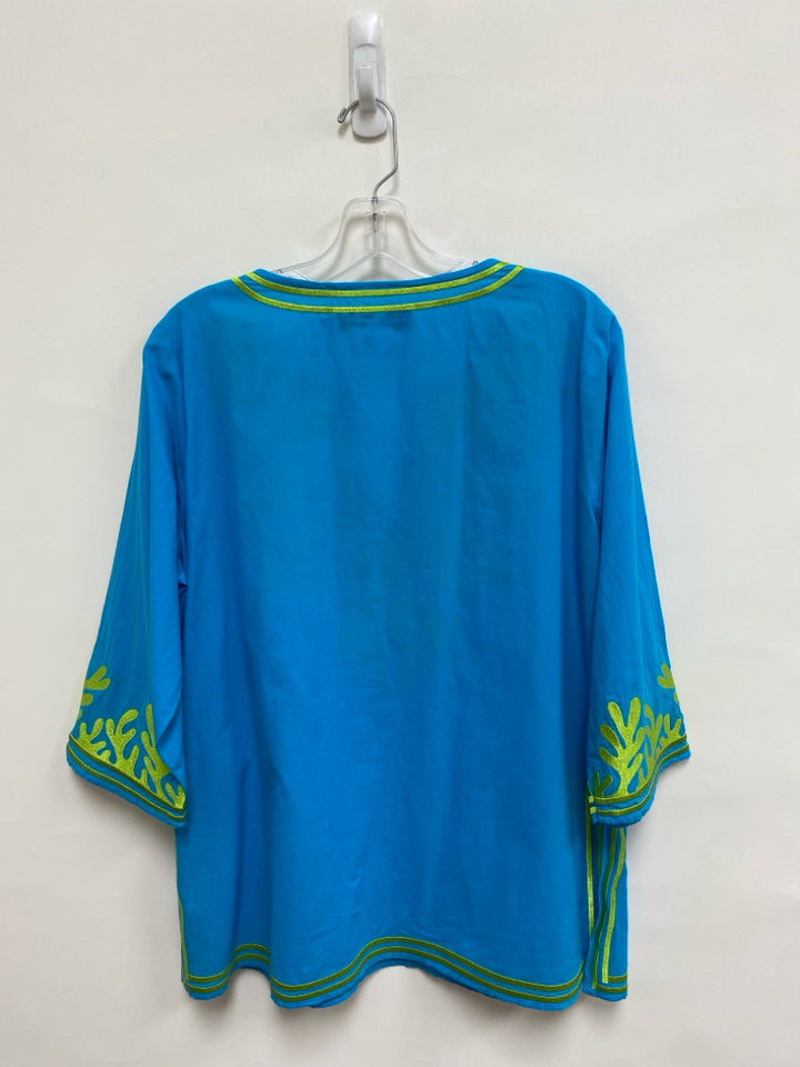 Gretchen Scott Size L Aqua Green Embroidered Tunic Ladies Top