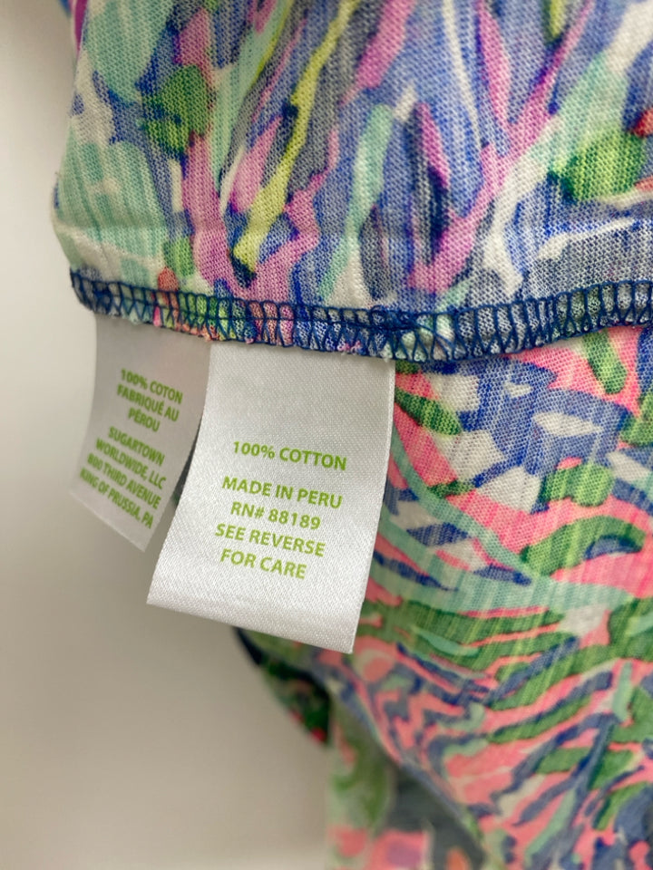 LILLY PULITZER Size S Pink/Blue Aqua/Multi Abstract V Neck Ladies Top