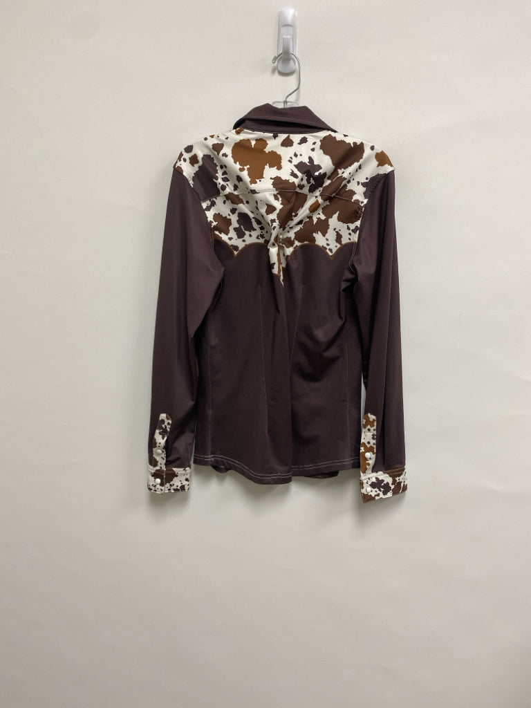 SIZE XL Brown Cream Cow Button Down Girl&