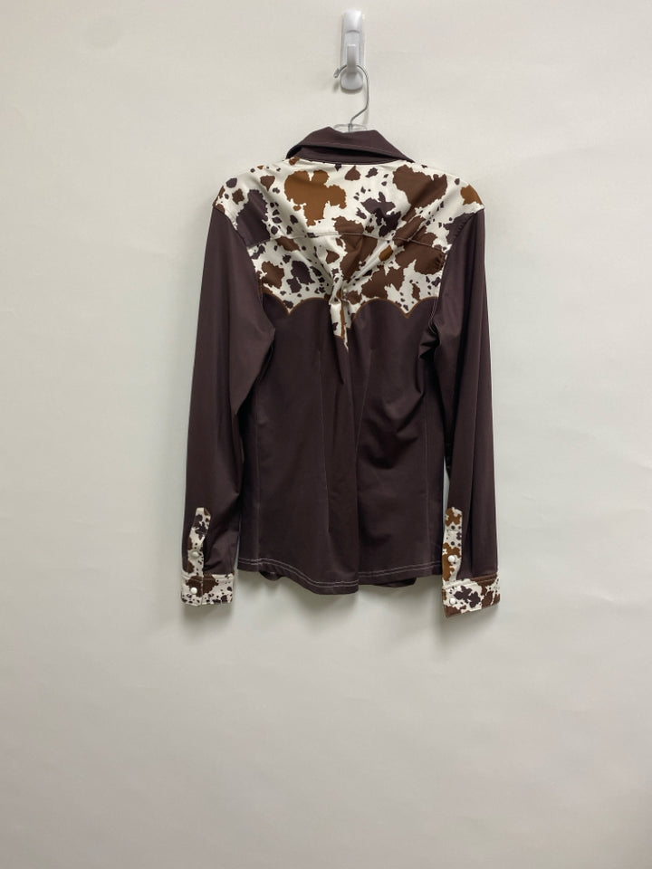 SIZE XL Brown Cream Cow Button Down Girl&