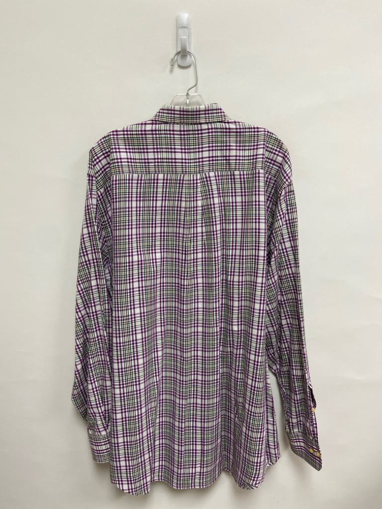 Peter Millar Size XL White/Green Purple/Black Plaid Men&
