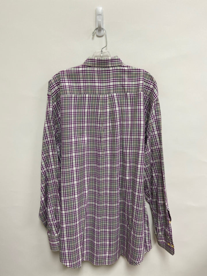 Peter Millar Size XL White/Green Purple/Black Plaid Men&
