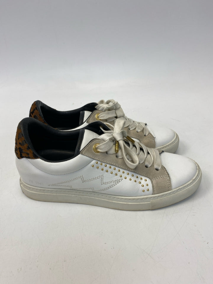 Zadig &amp; Voltaire EU Shoe Size 38 White Tan/Gold Lace-up Sneakers