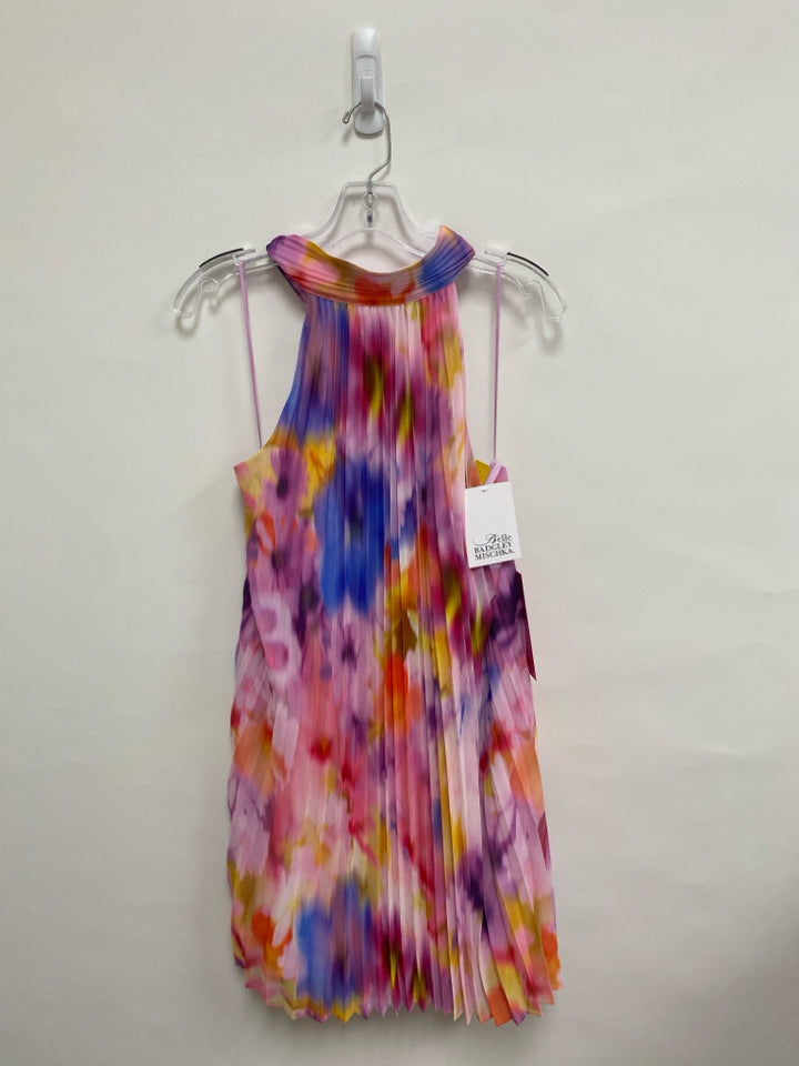 NWT BADGLEY MISCHKA Size 12 Pink/Purple Yellow/Orange Pleated Ladies Dress