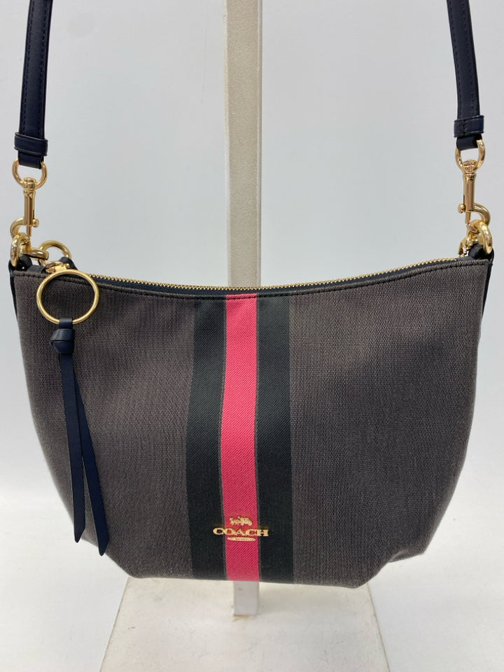 Coach Dark Gray Pink/Blk Stripe(s) Fabric Handbag