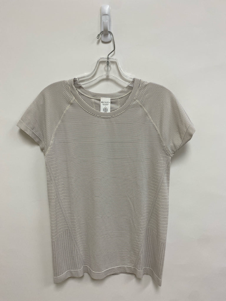 Athleta Size M Cream Gray Stripes Athletic Top