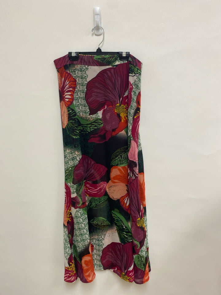Size L Burgundy/Black Green/Multi Flowers Maxi Ladies Skirt