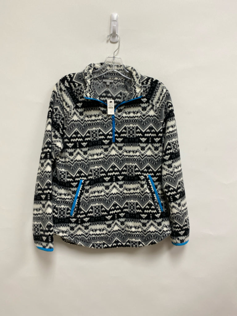 NWT Talbots Size S Cream/Gray Black Zig Zag Fleece Ladies Pullover