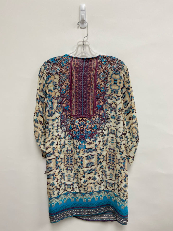 Tolani Size M Plum Turquoise/Cream Floral Silk Ladies Dress