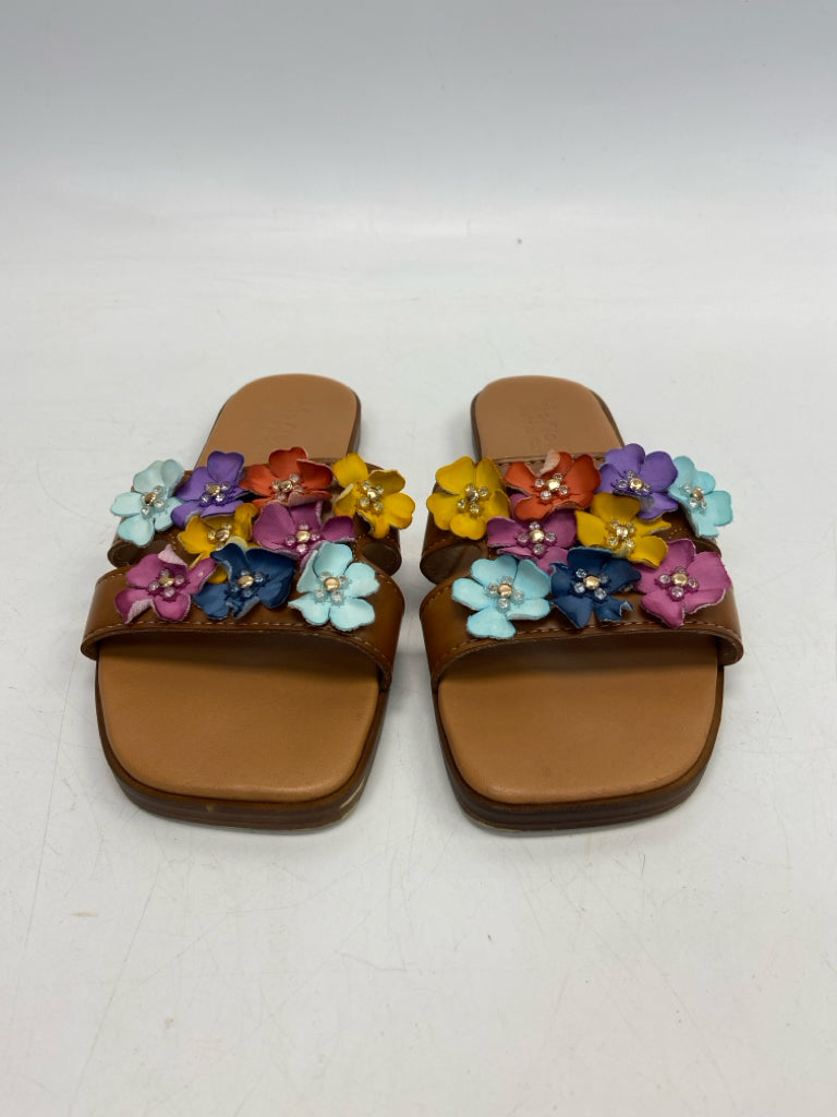 Size 7.5 Brown Multi-Color Rosette(s) Sandals
