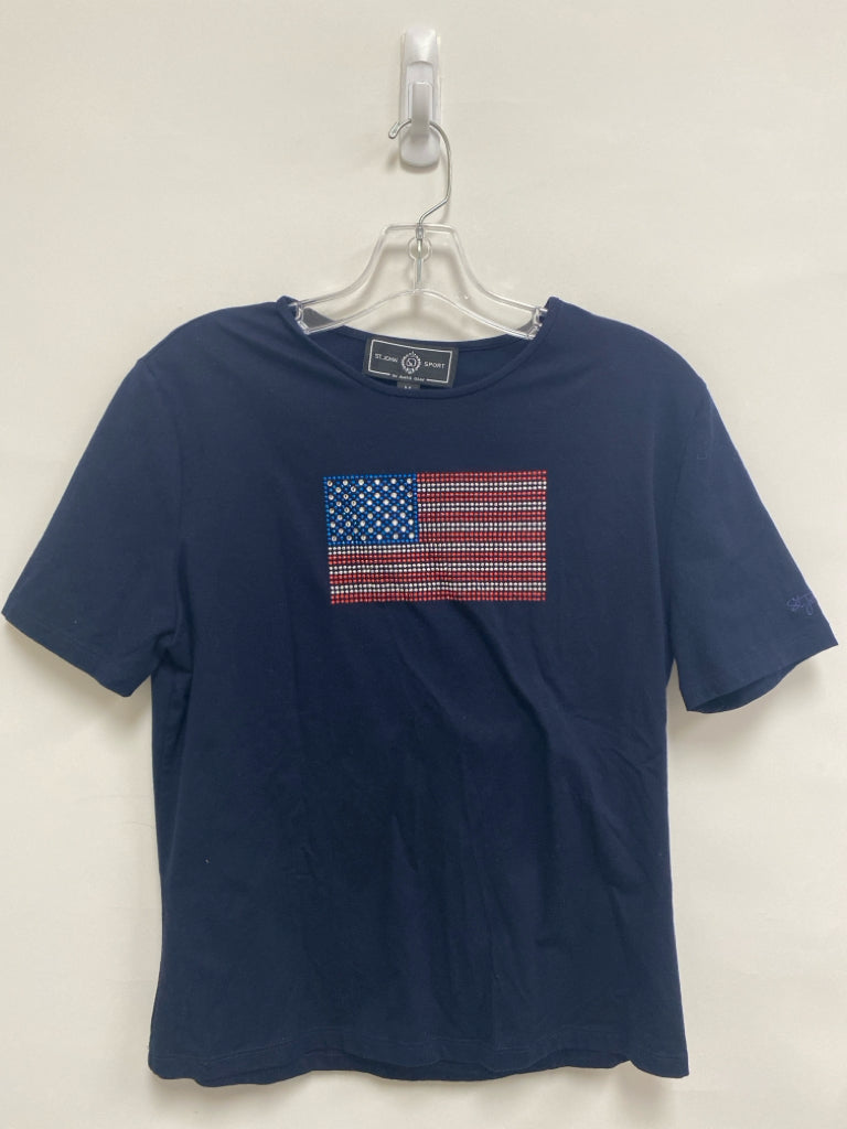 ST. JOHN Size M Dark Navy Red/White American Flag Ladies Top