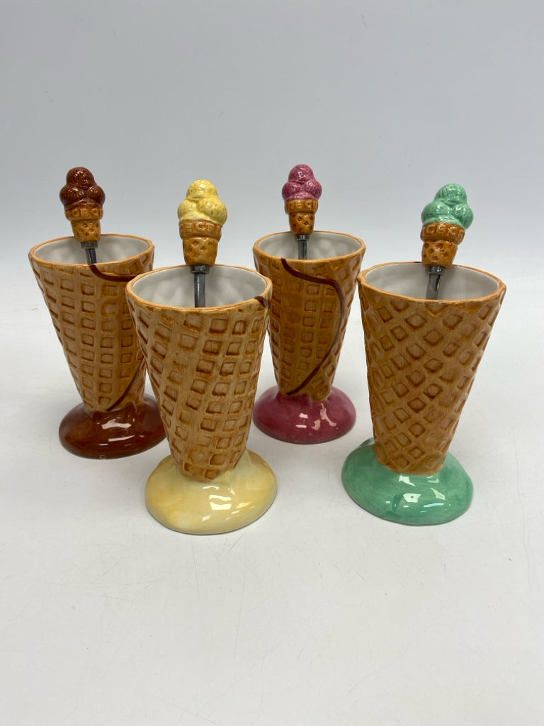 Brown Multi Color Ice Cream Ceramic Bowl(s)
