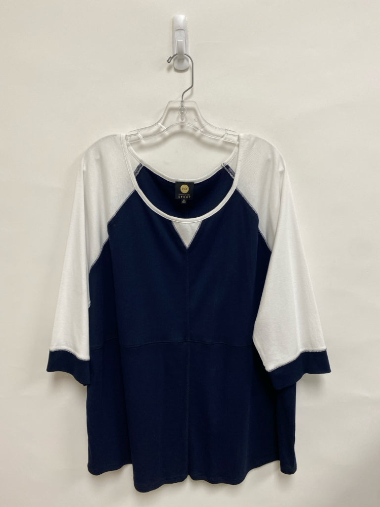 Jones New York Size 3X White Navy Color Block Plus Size Top