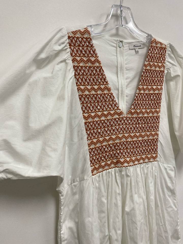 Madewell Size S White Brown Trimmed Embroidered Ladies Dress