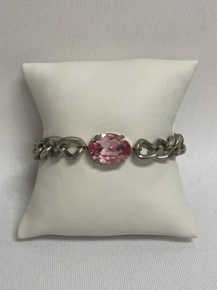 Silver Color Pink Jeweled Bracelet